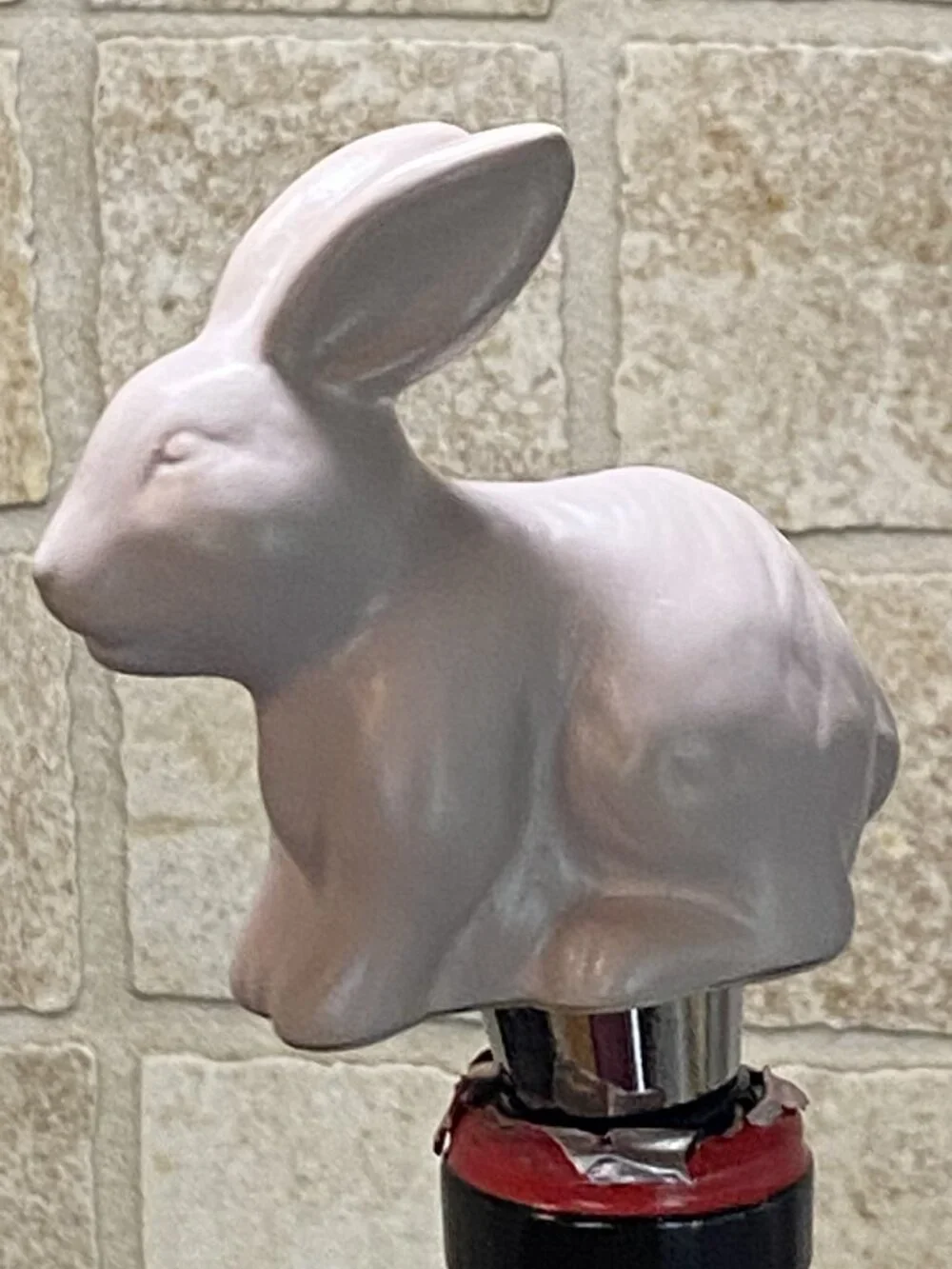 Adorable Threshold Bunny Rabbit Wine Bottle Stopper, Light Pink Stoneware